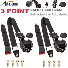 2x Retractable 3 Point Safety Seat Belt Straps Car Vehicle Adjustable Belt Kit