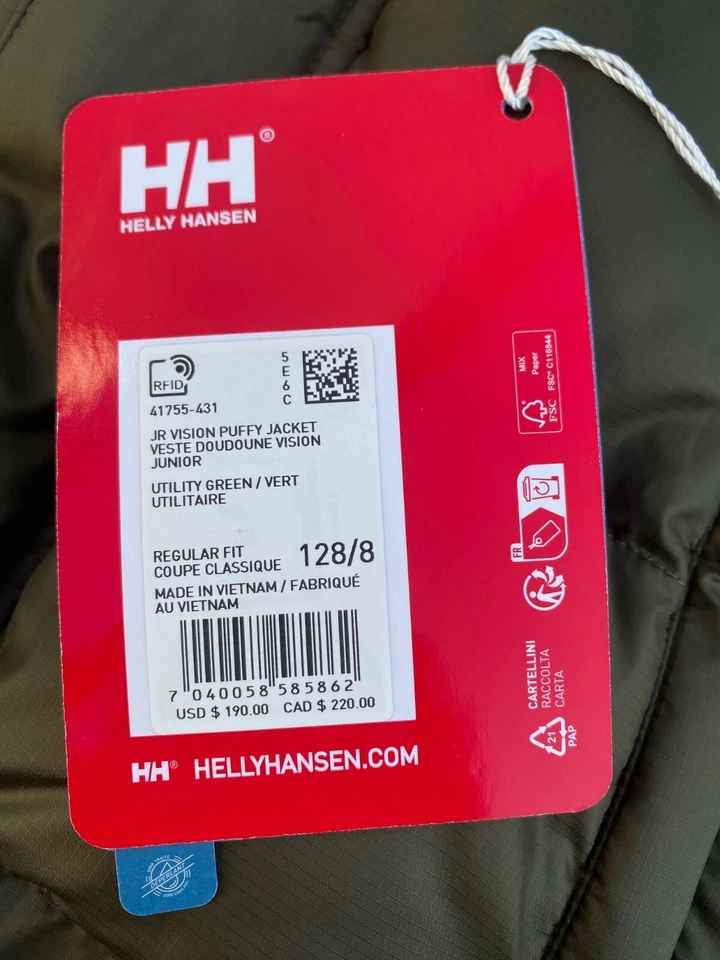 Chaqueta Helly Hansen para niño con aislamiento Vision Puffy VERDE $190, talla: 8 Foto 3 de 4