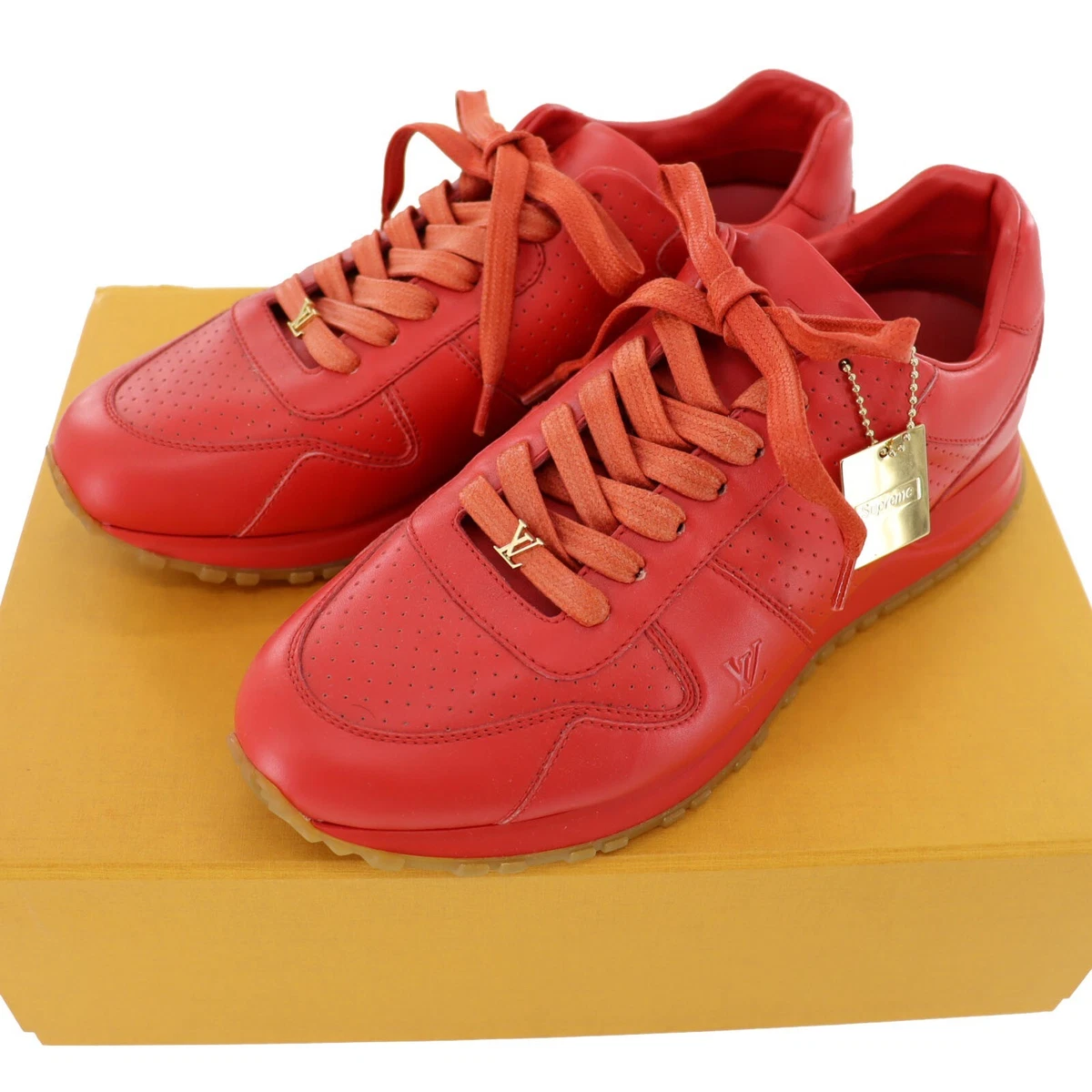 Louis Vuitton x Supreme Red Leather Run Away Lace Up Sneakers Size 42.5 Louis  Vuitton