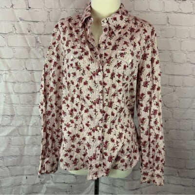 roper boho western Floral Button-Up Women's Top sz large 100% Cotton