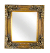 Large Gilt Wood & Plaster Baroque Rococo Regency Beveled Wall Mirror 31 x 35"