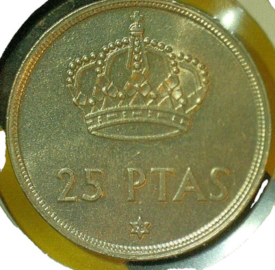 WORLD COIN SALE: 1975 SPAIN 25 PTAS--Copper/Nickel Composition Coin- KM# 808