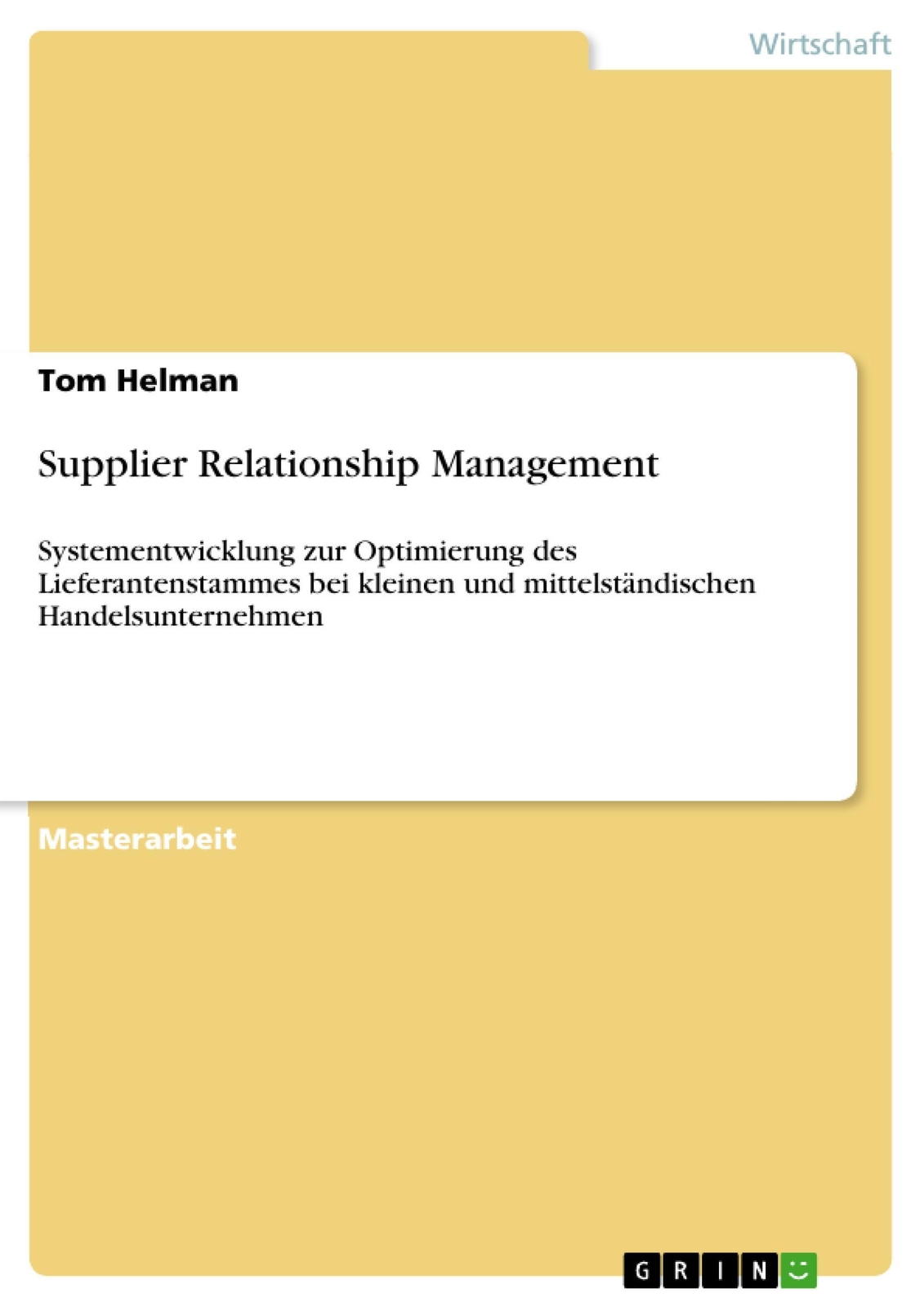 Thumbnail - Supplier Relationship Management | Tom Helman | Taschenbuch |