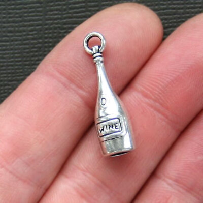 BULK 20 Wine Bottle Charms Antique Silver Tone 3D - SC2664