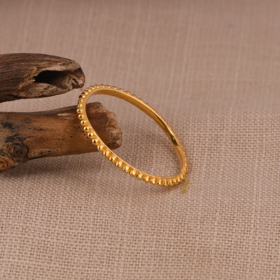 Yellow Gold Plated Beaded Stacking Ring 925 Silver Ball Eternity Band For Women - Image 3 of 4