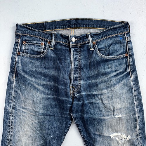Levis 501 Y2K XX Straight Leg Jeans Blue VTG Whiskers Wash 34x30 Act 34x29 - Picture 2 of 19
