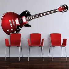 Red Electric Guitar Wall Decal Music Instrument Musician Acoustic Vinyl Art, a72