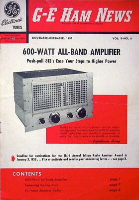 VINTAGE 1954 G-E HAM NEWS 600-WATT ALL-BAND AMPLIFIER MANUAL VOL. 9-NO. 6