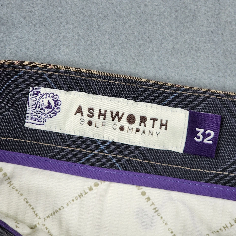 Ashworth 高尔夫公司短裤男式 32 码灰色格子格子休闲正装 — 第 4/4 张图片