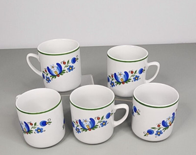 Set Lot of 5 Lubiana Poland Porcelain Mug Coffee Cup Polish Folk Art Floral Boho