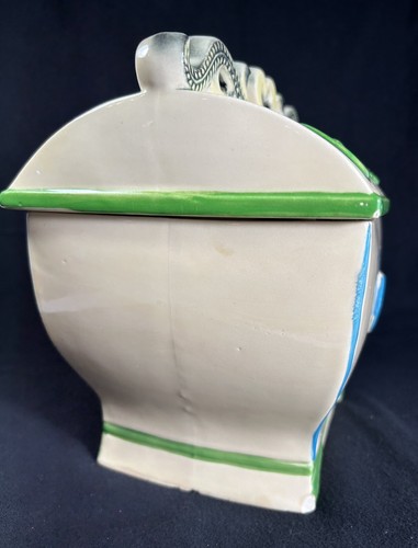 McCoy Pottery USA Cookie Box Treasure Chest Cookie Jar 1960's Green Blue - Picture 3 of 21