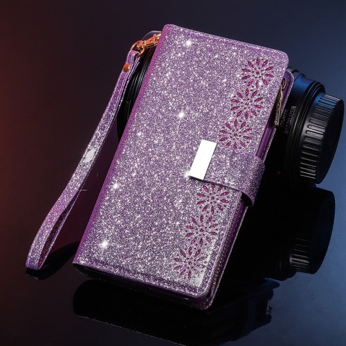 Bling Glitter Leather Zipper Wallet Flip Case For iPhone 16 15 14 13 12 11 X Pro - Picture 11 of 17