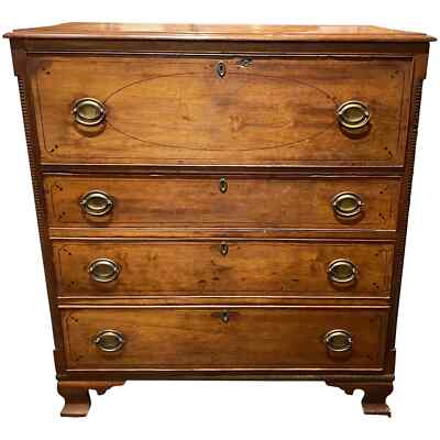 Federal Cherry Wood Butler s Secretary Desk, Rope Turned Quarter Columns & Base