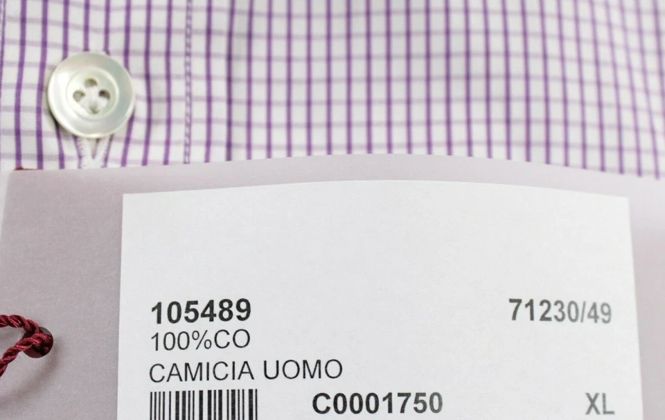 Camisa de vestir Luciano Barbera nueva con etiquetas talla XL en blanco con rejilla púrpura a cuadros Foto 3 de 4