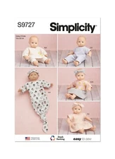 Simplicity Sewing Pattern 9727 11683 Baby Doll Clothes 15" Hat Headband