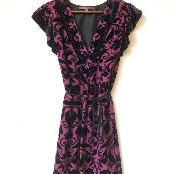 Hale Bob шелк и бархат фиолетовый и черный v-образным вырезом платье средний размер - Изображение 4 из 4