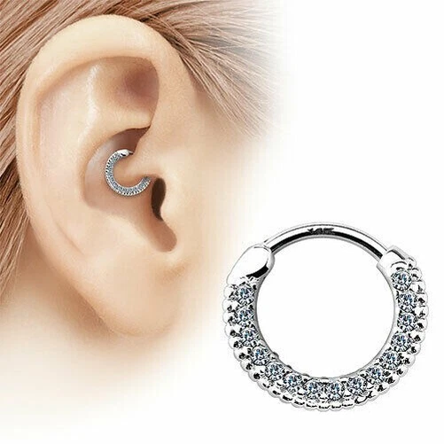 585 Gold 14 Karat Nasen Piercing Ohr Tragus Helix Ring Kristall Septum Clicker - Bild 3 von 3