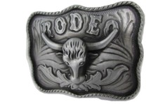Men Buckle Silver Metal 3D Filigree Western Rodeo Bull Long Horns Texas Cow TX