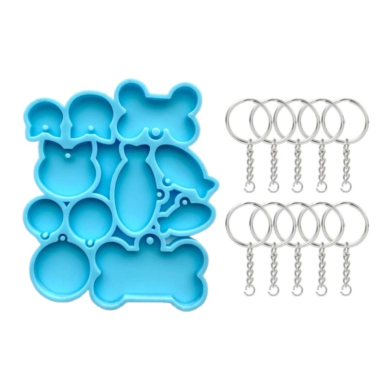 Keychain Silicone Mold 11 Cavity Dog Bone for Resin Molds with Holes