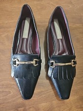 Franco Sarto L-Rina Buckle Black Women Size 9 M Slip On Loafers Gold Heel