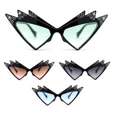 Sparkling Show Girl Silver Foil Bling Glitz Triangle Cat Eye Plastic Sunglasses