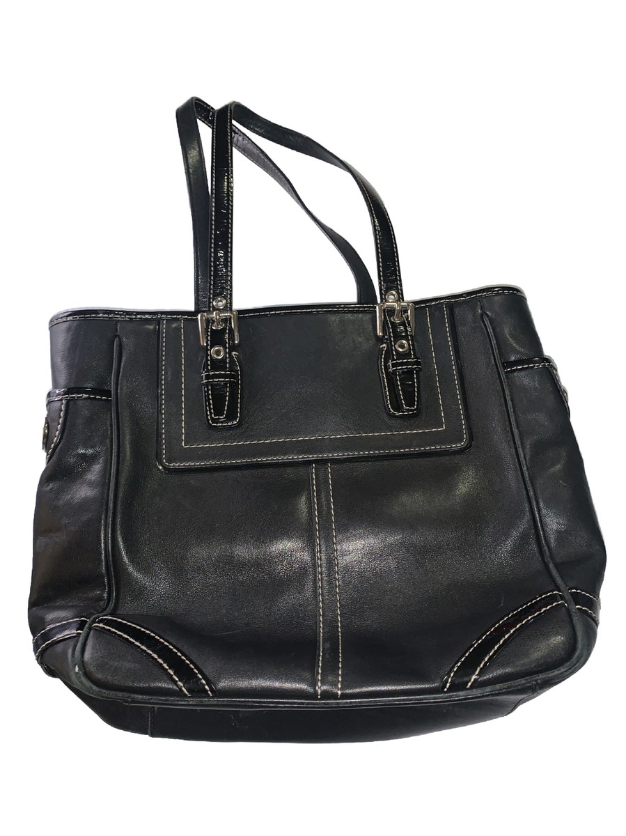 バッグ Vintage Coach Signature Tote Bag Leather Vintage Coach Black Patent Leather Signature Style Shoulder