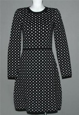 Maison Jules Black & White Squares Fit & Flare Fine Knit Sweater Dress Wm's M