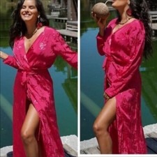 ZARA SS21 FUCHSIA JACQUARD WRAP DRESS sz XS NEW