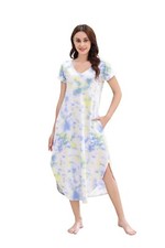 RH Nightgowns Nightdress Women V Neck Print Short Slit Sleepwear S-XXL RHW2895