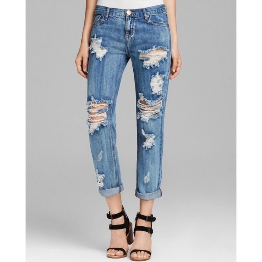 One Teaspoon Awesome Baggies Blue Ripped Jeans 26