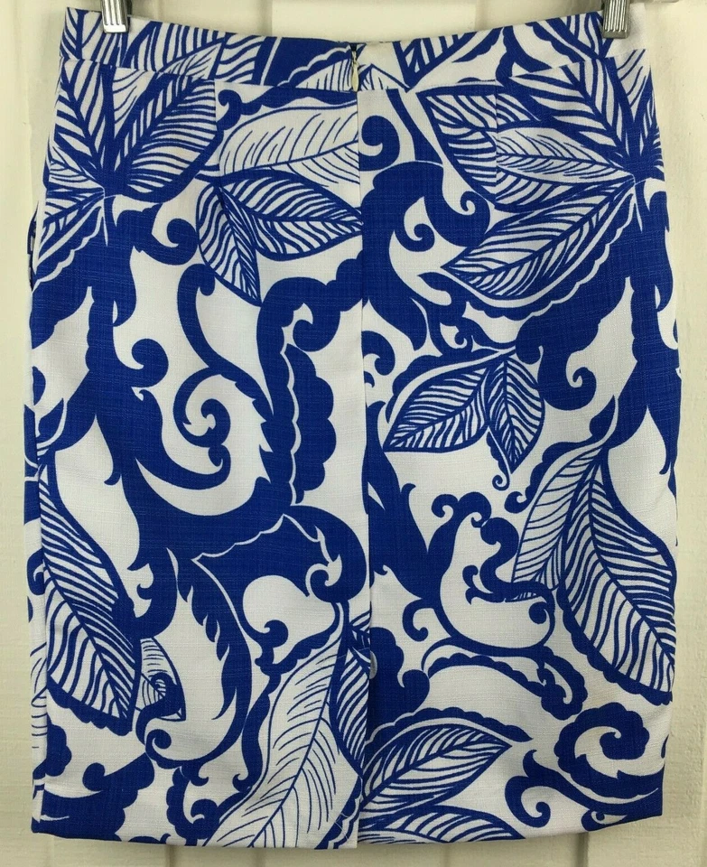 Falda floral azul blanca Attention línea A bolsillos por encima de la rodilla abertura para mujer 10 Foto 2 de 4