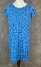 Talbots Dress 16 Knee Length Blue Floral Lace Overlay Short Sleeve Back Zip NWOT