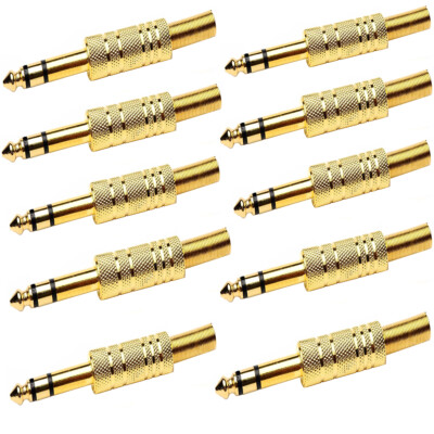 10 pack 1/4'' 6.35mm gold male stereo audio cable jack connector plugs TRS 6.3mm