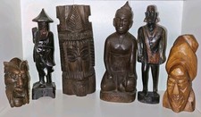 6 x Holz Figur Wandmasken Handarbeit Konvolut Deko Sammlung Auflösung 60er