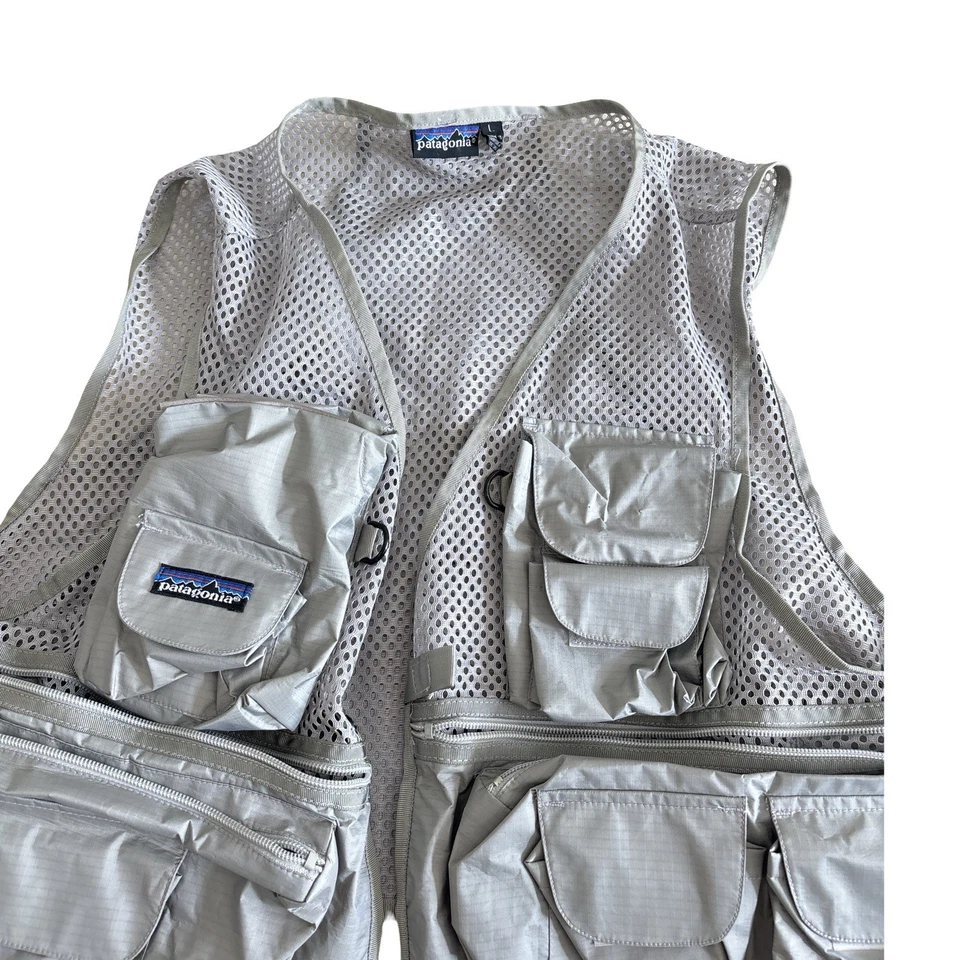 Chaleco de pesca con mosca Patagonia Mesh 1990 vintage L gris nailon Foto 3 de 4