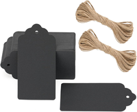 100Stk GeschenkanhäNger Schwarz: 5X10Cm Kraftpapier Etiketten AnhäNger Mit Jutes