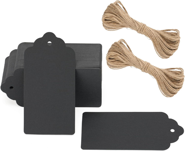 100Stk GeschenkanhäNger Schwarz: 5X10Cm Kraftpapier Etiketten AnhäNger Mit Jutes-image