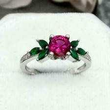 2.30 Ct Lab-Created Round Cut Red Ruby Prong Wedding Ring 925 Sterling Silver