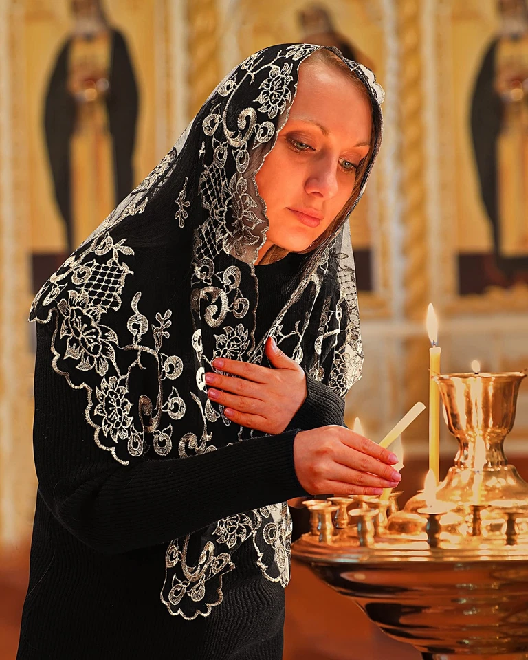 Church Lace Veil Catholic Mass Head Covering Spanish Chapel Mantilla Religiou... - Image 3 of 4