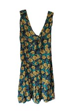 Vintage 90s Lauren Brooke Sunflower Print Tie Front Romper Playsuit Pockets S