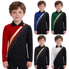 Boys Top Latin Dancewear Sparkly Sweatshirt Competitions Costume Tee Casual