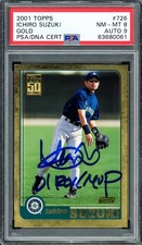 Ichiro Suzuki Auto Signed 2001 Topps Gold RC 726 PSA 8 Sig 9 01 ROY/MVP PSA/DNA