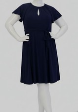 Jessica Howard Women's Blue Ruched Keyhole Self-Tie Dress Plus Size 22W