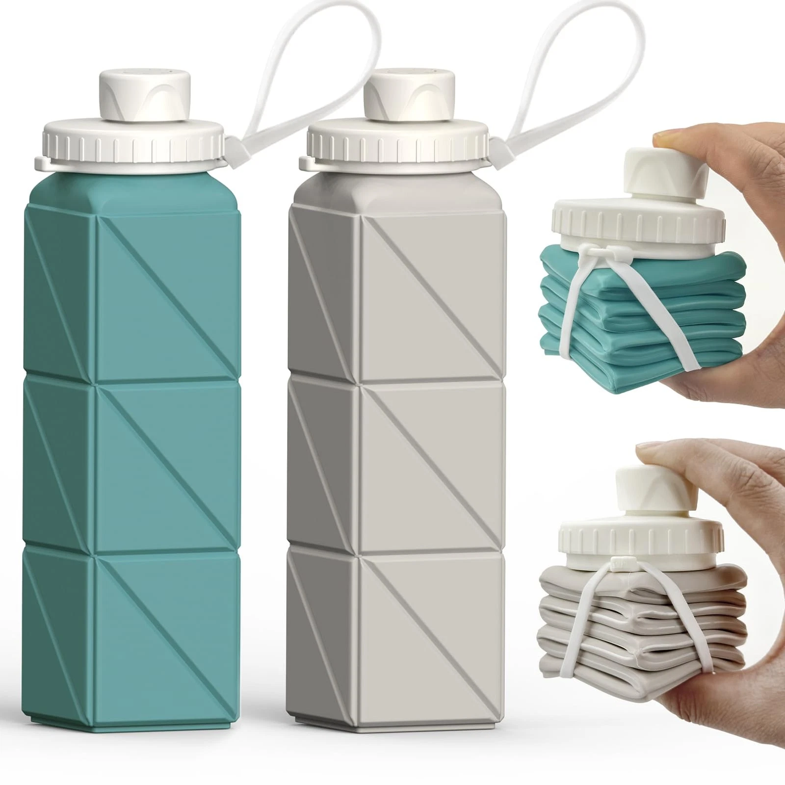 Collapsible Silicone Water Bottles 20.6oz, Leakproof, Portable 2Pack
