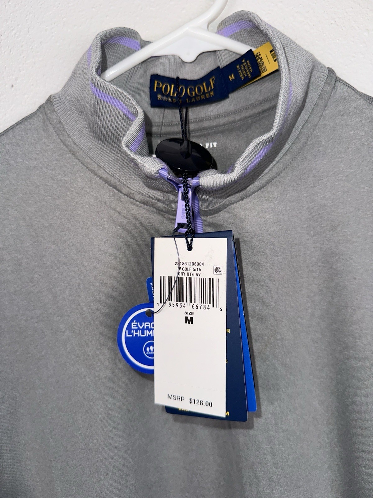 Nuova Polo Golf Ralph Lauren Maglia 1 4 Zip Giacca Donna Grigio Medio Lavanda Pony