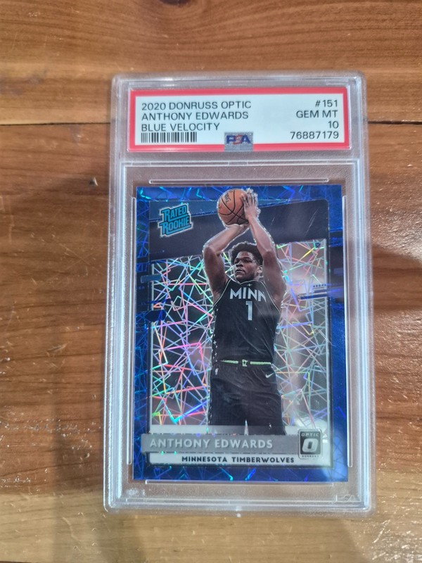 2020-21 Panini Donruss Optic Anthony Edwards Blue Velocity Rated Rookie PSA 10