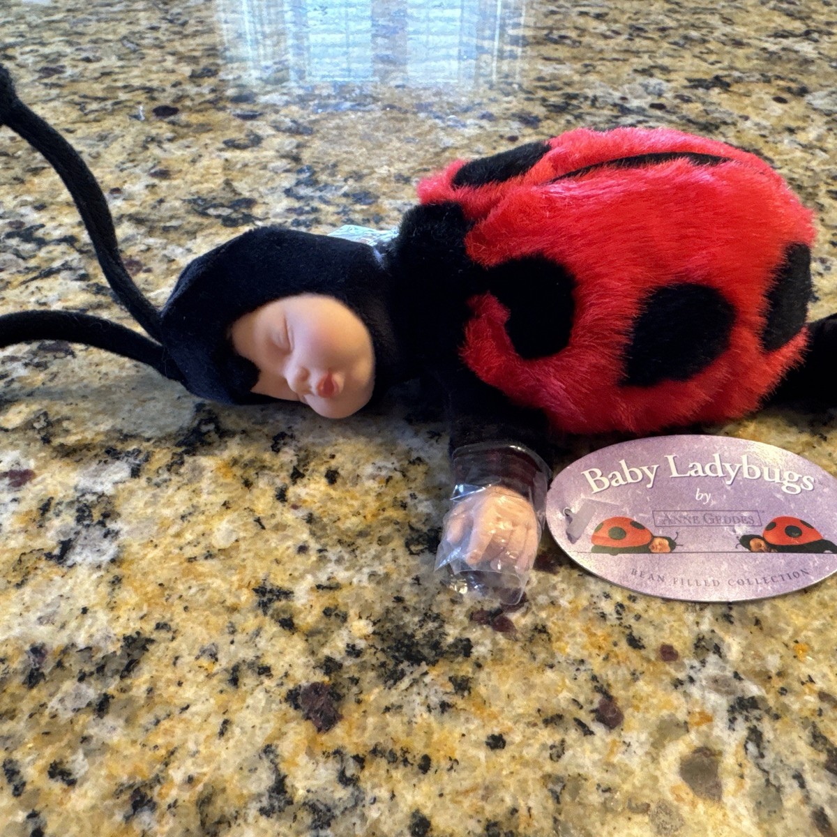 Vintage 1998 Anne Geddes Bean Plush Sleeping Baby Lady Bug Doll