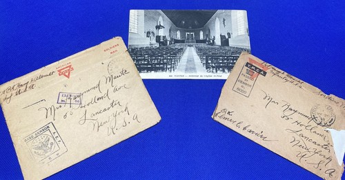WWI AEF Letter+Postcard Sgt Harry D Albrecht 306th Infantry 77th Div France 1918