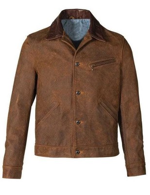 Men Vintage Brown Nubuck Cowhide Cafe Racer Leather Jacket Mechanic Biker Style