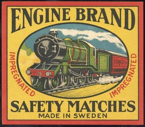 Matchbox Engine Brand Old Safety Matches Train Label